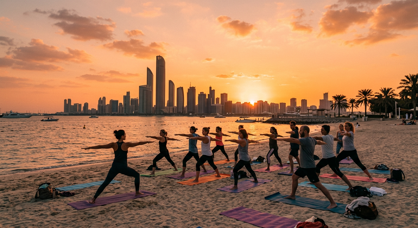 Sunset yoga on the Corniche